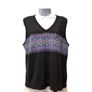 Tehama Nancy Haley Argyle Knit Golf Vest XL Dark Heather Gray